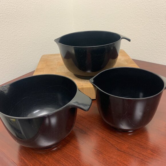 BOWLS - Vintage Copco Nesting Bowls black Set Of 3 Melamine Non-Skid Bottom - Picture 7 of 14